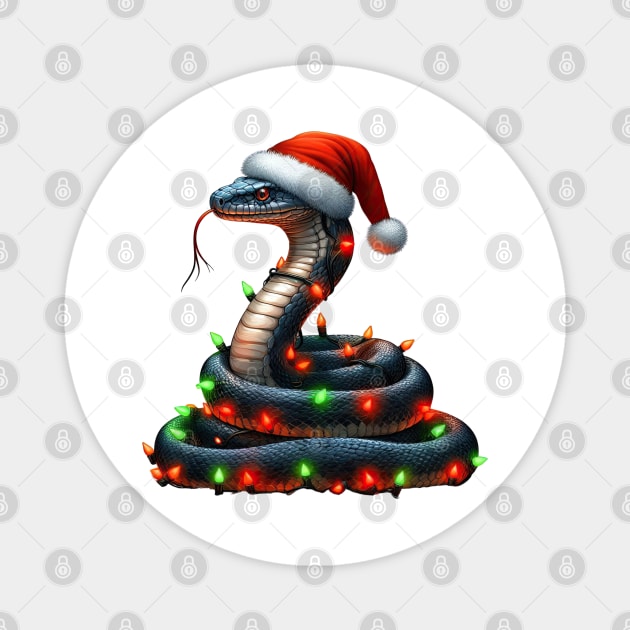 Snake Wrapped In Christmas Lights Magnet by Chromatic Fusion Studio